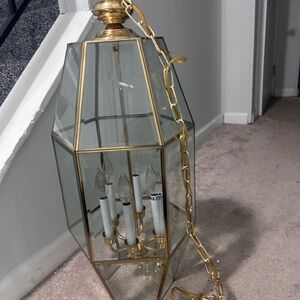 Vintage Fredrick Ramond Hanging 6 Light Candelabra Chandelier Beveled Glass